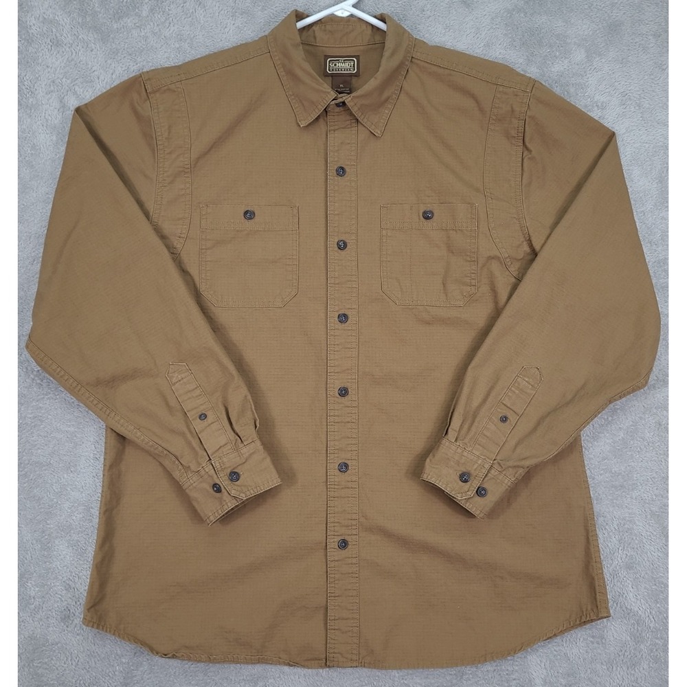 CE Schmidt Brown Ripstop Button Up Shirt Workwear Mens Size XL‎ Heavyweight